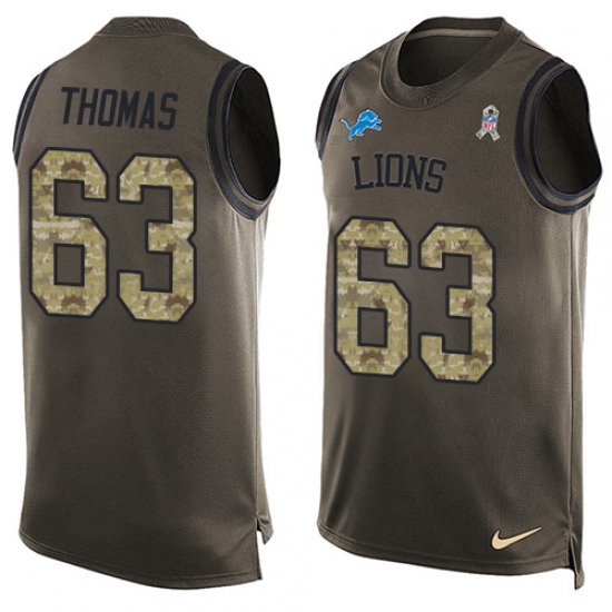Men's Nike Detroit Lions #63 Brandon Thomas Limited Green Salute to Service Tank Top NFL Jersey - Ujersey