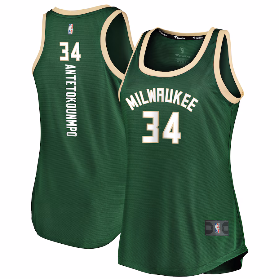 Women's Milwaukee Bucks Giannis Antetokounmpo Fanatics Hunter Green Fast Break Tank Jersey - Icon Edition - Ujersey NHL