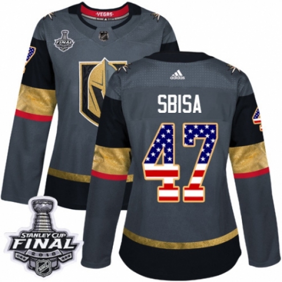 Women's Adidas Vegas Golden Knights #47 Luca Sbisa Authentic Gray USA Flag Fashion 2018 Stanley Cup Final NHL Jersey - Ujersey