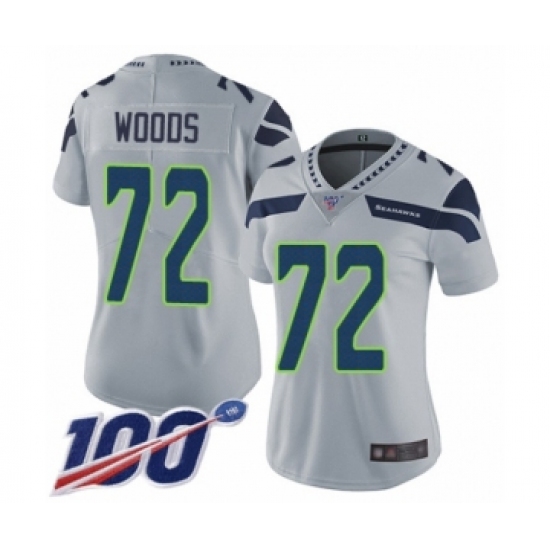 Women's Seattle Seahawks #72 Al Woods Grey Alternate Vapor Untouchable Limited Player 100th Season Football Jersey - Ujersey