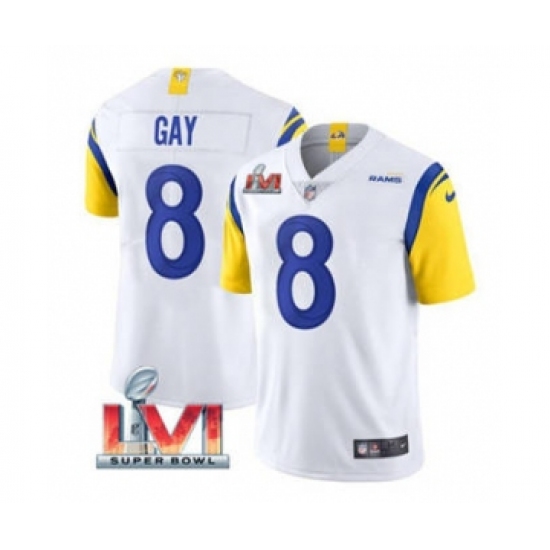 Men's Los Angeles Rams #8 Matt Gay White 2022 Super Bowl LVI Vapor Limited Stitched Jersey - Ujersey