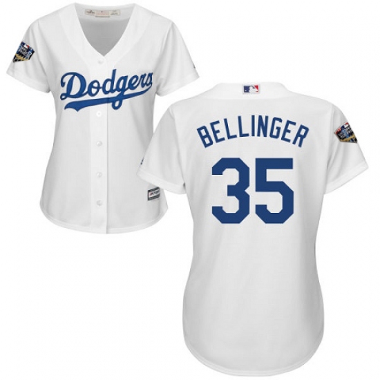 Women's Majestic Los Angeles Dodgers #35 Cody Bellinger Authentic White Home Cool Base 2018 World Series MLB Jersey - Ujersey