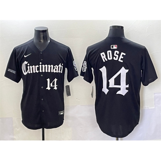 Men's Cincinnati Reds #14 Pete Rose Black 'Gothic Queen City Edition' Vapor Premier Limited Stitched Baseball Jersey - Ujersey