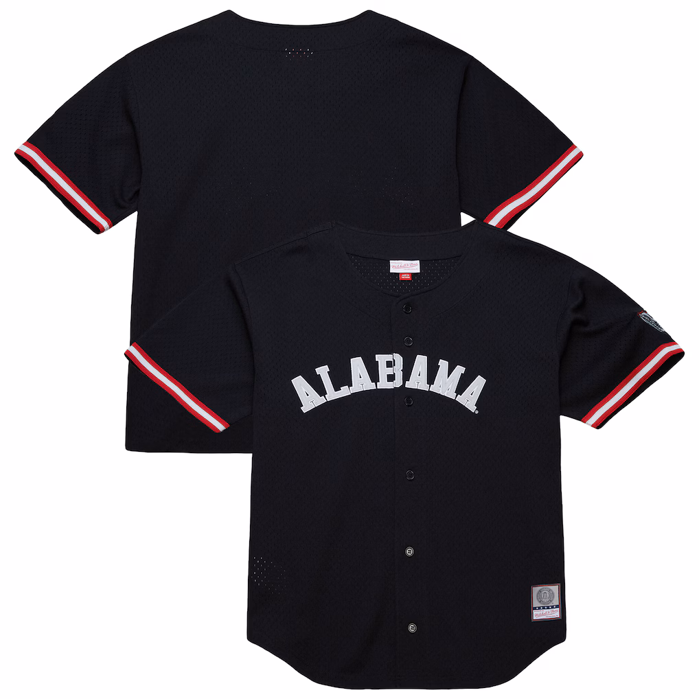 Men's Mitchell & Ness Black Alabama Crimson Tide On The Clock Full-Button Fashion Jersey - Ujersey Shop