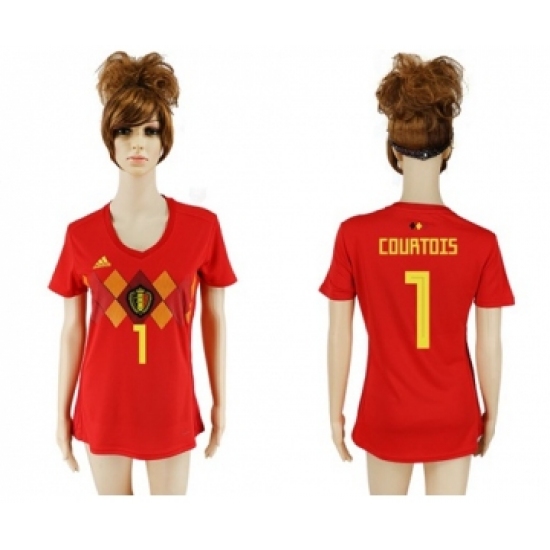 Women's Belgium #1 Courtois Red Home Soccer Country Jersey