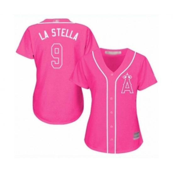 Women's Los Angeles Angels of Anaheim #9 Tommy La Stella Authentic Pink Fashion Baseball Jersey - Ujersey