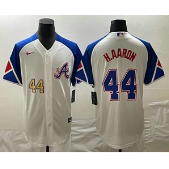 Men's Atlanta Braves #44 Hank Aaron Number White 2023 City Connect Cool Base Stitched Jerseys - Ujersey
