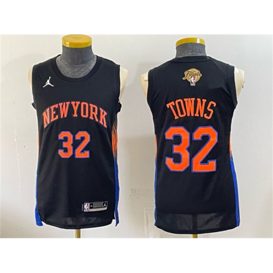 Men's New Yok Knicks #32 Karl-Anthony Towns Black 2026 Finals Statement Edition Stitched Jersey