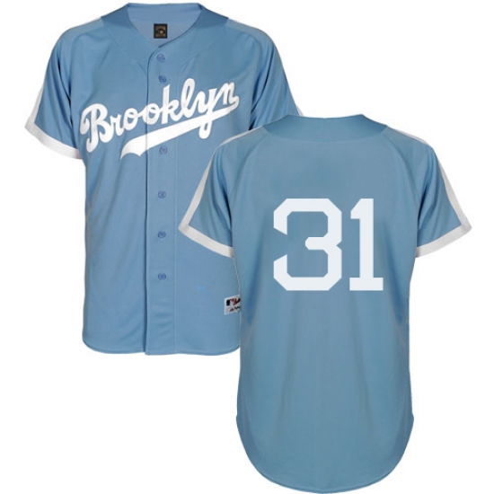 Men's Majestic Los Angeles Dodgers #31 Joc Pederson Authentic Light Blue Cooperstown MLB Jersey - Ujersey