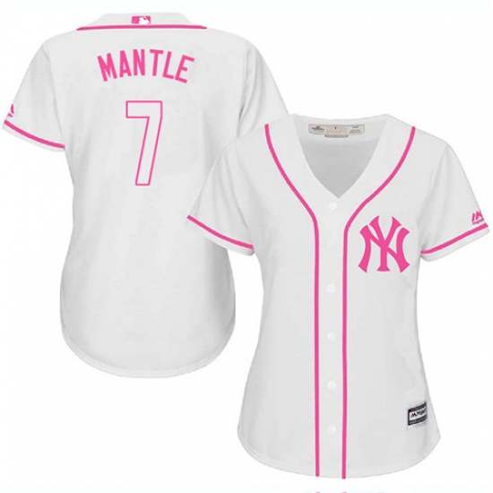 Women's Majestic New York Yankees #7 Mickey Mantle Authentic White Fashion Cool Base MLB Jersey - Ujersey