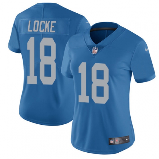 Women's Nike Detroit Lions #18 Jeff Locke Blue Alternate Vapor Untouchable Elite Player NFL Jersey - Ujersey