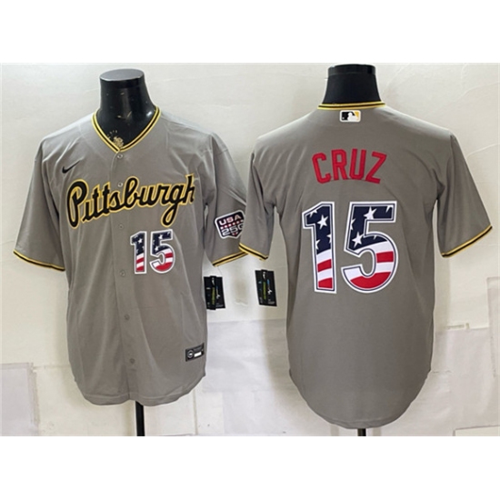Men's Pittsburgh Pirates #15 Oneil Cruz Grey USA 250 Fourth of July Stitched Baseball Jersey - Ujersey