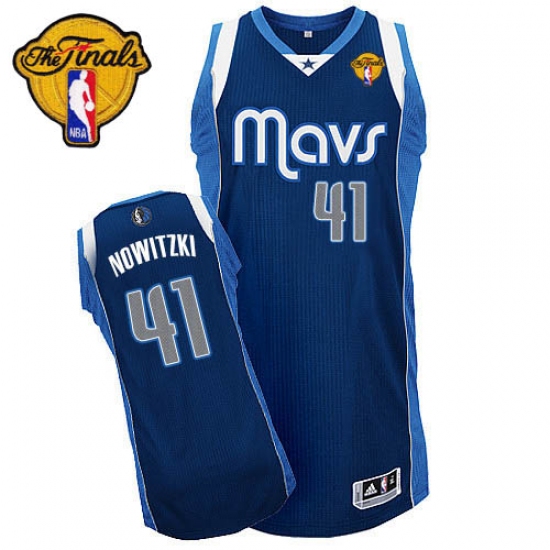 Men's Adidas Dallas Mavericks #41 Dirk Nowitzki Authentic Navy Blue Alternate Finals Patch NBA Jersey - Ujersey