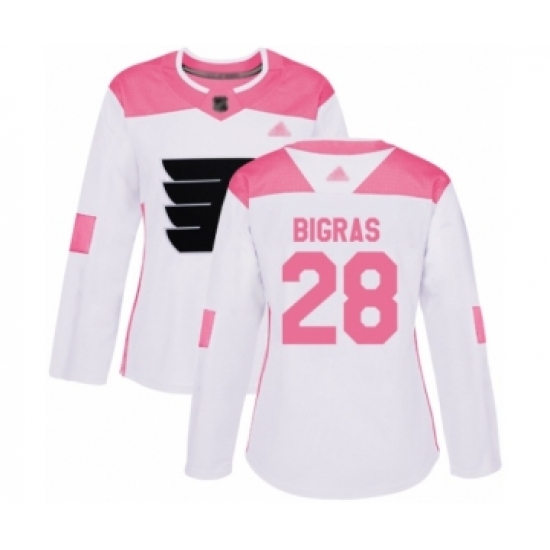 Women's Philadelphia Flyers #28 Chris Bigras Authentic White Pink Fashion Hockey Jersey - Ujersey