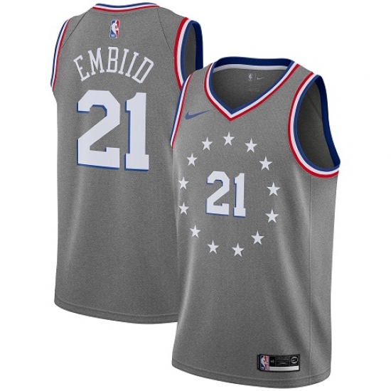 Men's Nike Philadelphia 76ers #21 Joel Embiid Swingman Gray NBA Jersey - City Edition - Ujersey