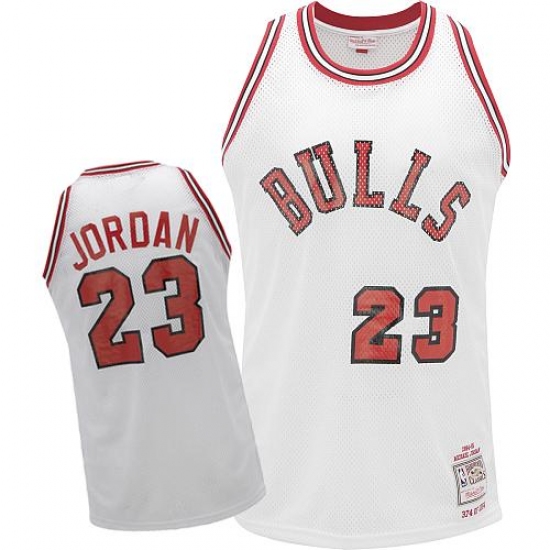 Men's Mitchell and Ness Chicago Bulls #23 Michael Jordan Authentic White Throwback NBA Jersey - Ujersey