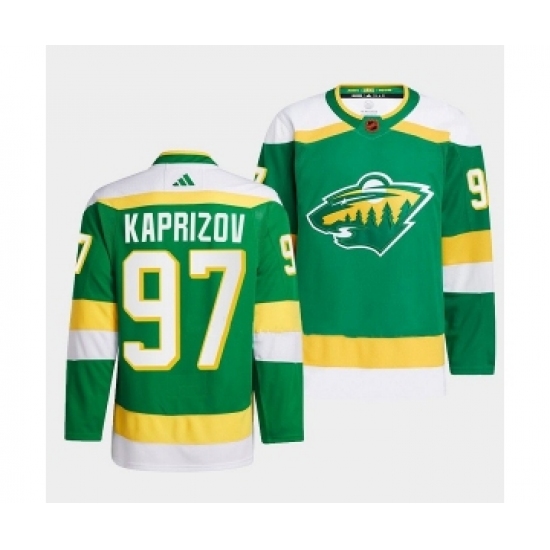 Men's Minnesota Wild #97 Kirill Kaprizov Green 2022-23 Reverse Retro Stitched Jersey - Ujersey