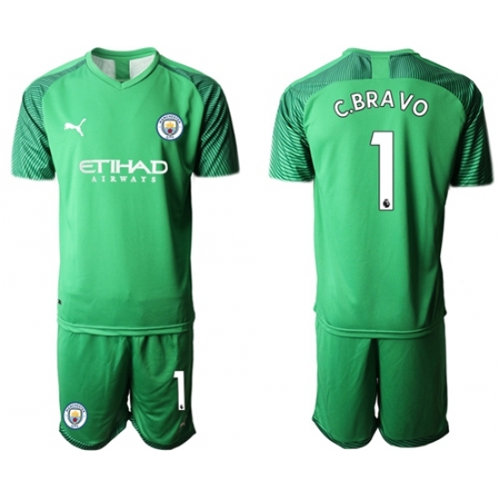 Manchester City #1 C.Bravo Green Goalkeeper Soccer Club Jersey