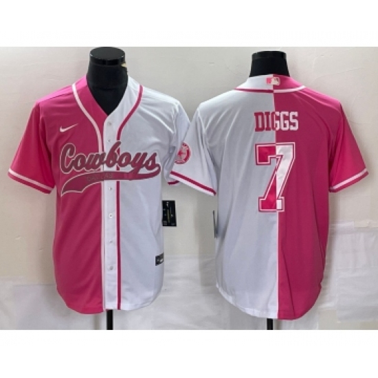 Men's Nike Dallas Cowboys #7 Trevon Diggs Pink White Two Tone Cool Base Stitched Baseball Jersey - Ujersey