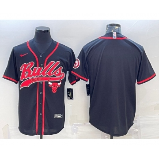Men's Chicago Bulls Blank Black Pinstripe With Patch Cool Base Stitched Baseball Jerseys - Ujersey