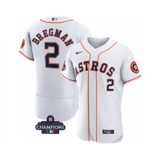 Men's Houston Astros #2 Alex Bregman White 2022 World Series Champions Flex Base Stitched Baseball Jersey - Ujersey