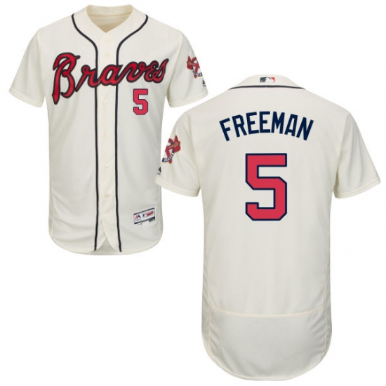 Men's Majestic Atlanta Braves #5 Freddie Freeman Cream Alternate Flex Base Authentic Collection MLB Jersey - Ujersey