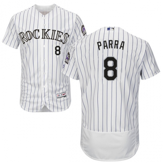 Men's Majestic Colorado Rockies #8 Gerardo Parra White Home Flex Base Authentic Collection MLB Jersey - Ujersey
