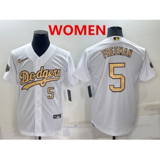 Women's Los Angeles Dodgers #5 Freddie Freeman Number White 2022 All Star Stitched Cool Base Nike Jersey - Ujersey