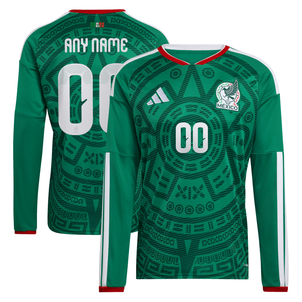 Men's Mexico National Team adidas Green 2026 Home Replica Long Sleeve Custom Jersey - Ujersey