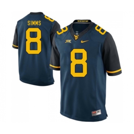 West Virginia Mountaineers 8 Marcus Simms Navy College Football Jersey - Ujersey