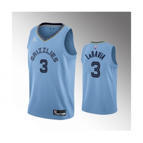 Men's Memphis Grizzlies #3 Jake LaRavia 75th Anniversary Statement Edition Light Blue Stitched Basketball Jersey - Ujersey