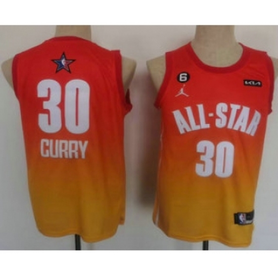 Men's Golden State Warriors 30 Stephen Curry Orange 2022 All Star 6 Patch Icon Sponsor Swingman Jersey - Ujersey
