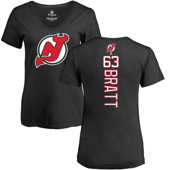 NHL Women's Adidas New Jersey Devils #63 Jesper Bratt Black Backer T-Shirt - ujerseystore