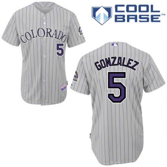 Men's Majestic Colorado Rockies #5 Carlos Gonzalez Replica Grey(Blue Strip) Cool Base MLB Jersey - Ujersey