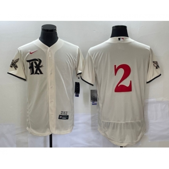Men's Texas Rangers #2 Marcus Semien Cream 2023 City Connect Flex Base Stitched Jersey - Ujersey
