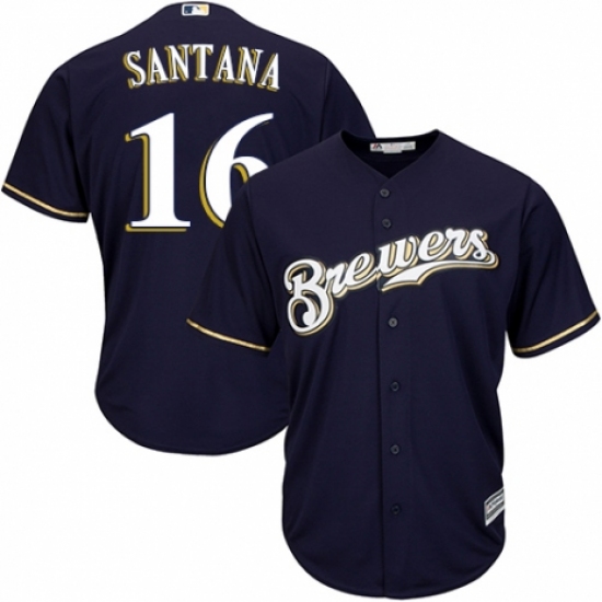 Men's Majestic Milwaukee Brewers #16 Domingo Santana Replica White Alternate Cool Base MLB Jersey - Ujersey