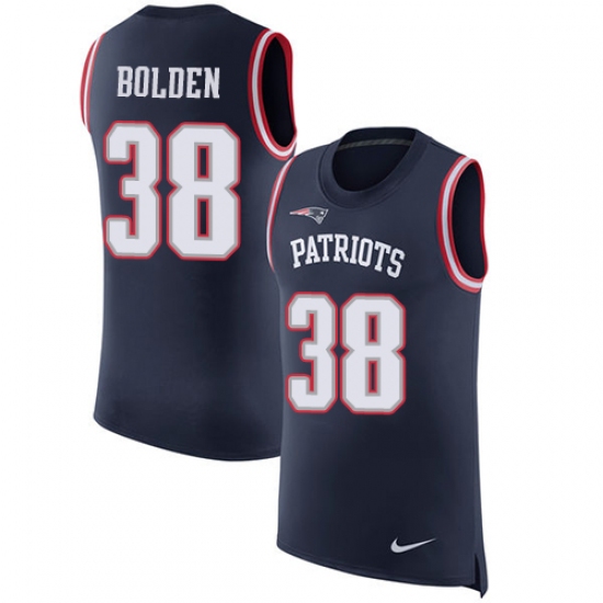 Men's Nike New England Patriots #38 Brandon Bolden Limited Navy Blue Rush Player Name & Number Tank Top NFL Jersey - Ujersey