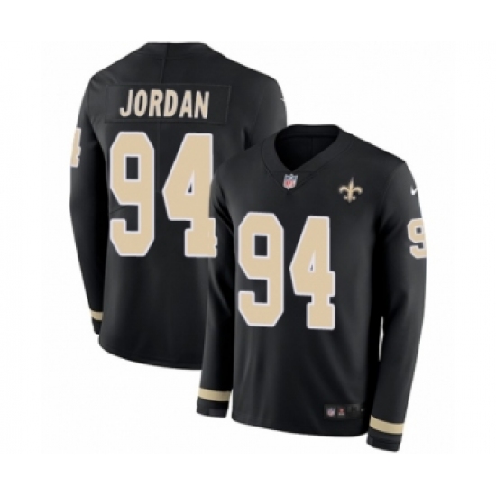 Youth Nike New Orleans Saints #94 Cameron Jordan Limited Black Therma Long Sleeve NFL Jersey - Ujersey