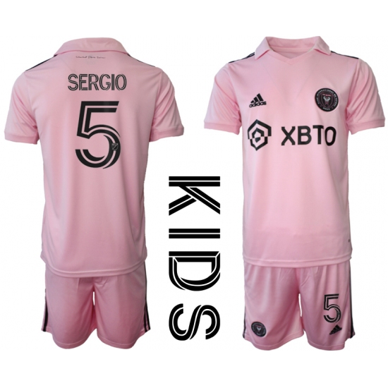 Youth Inter Miami CF #5 Sergio Pink Home Soccer Jersey - Ujersey