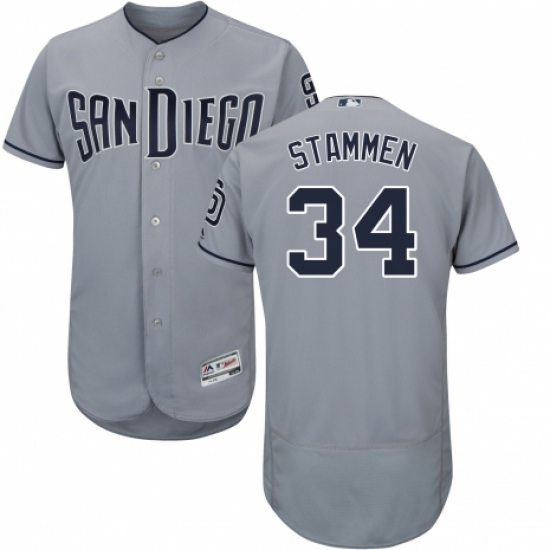 Men's Majestic San Diego Padres #34 Craig Stammen Authentic Grey Road Cool Base MLB Jersey - Ujersey