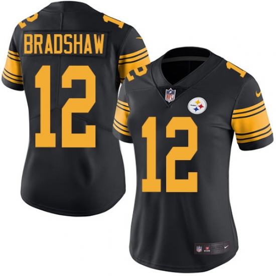 Women's Nike Pittsburgh Steelers #12 Terry Bradshaw Limited Black Rush Vapor Untouchable NFL Jersey - Ujersey