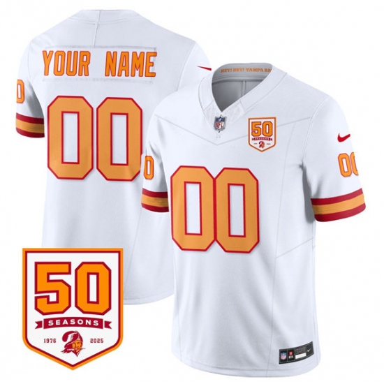Men's Tampa Bay Buccaneers Active Player Custom White 2025 F.U.S.E. 50th Anniversary Patch Vapor Limited Football Stitched Jersey - Ujersey