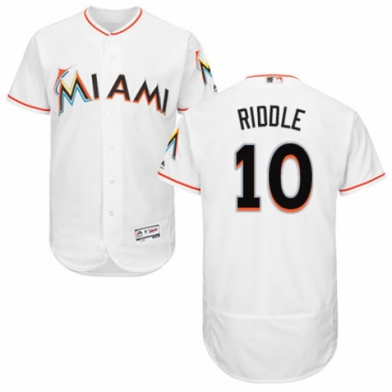 Men's Majestic Miami Marlins #10 JT Riddle White Home Flex Base Authentic Collection MLB Jersey - Ujersey