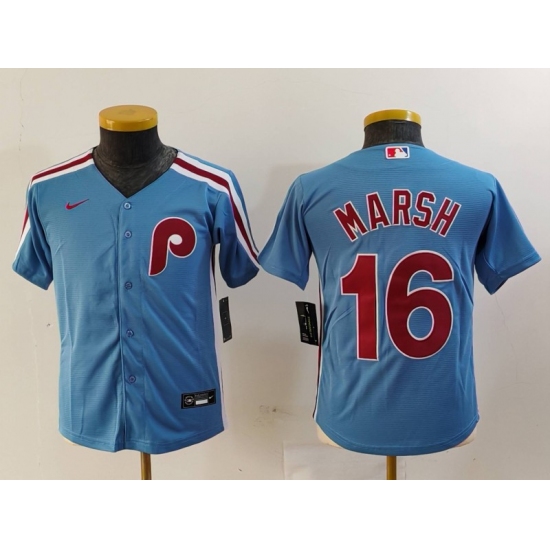 Youth Philadelphia Phillies #16 Brandon Marsh Light Blue Cooperstown Cool Base Jersey - Ujersey