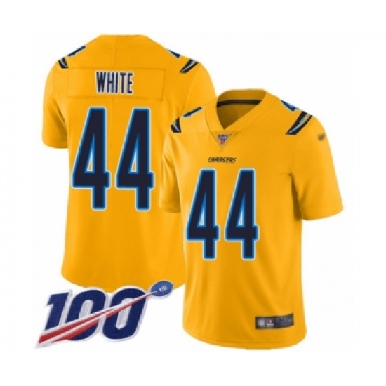 Men's Los Angeles Chargers #44 Kyzir White Limited Gold Inverted Legend 100th Season Football Jersey - Ujersey