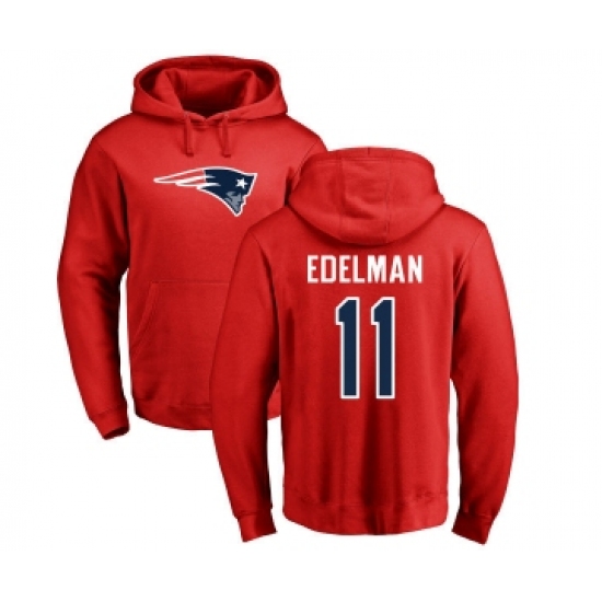 Football New England Patriots #11 Julian Edelman Red Name & Number Logo Pullover Hoodie - Ujersey