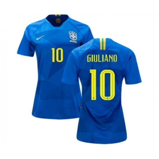 Women's Brazil #10 Giuliano Away Soccer Country Jersey