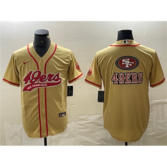 Men's San Francisco 49ers Gold Team Big Logo With Cool Base Stitched Baseball Jersey - Ujersey