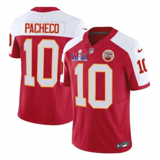 Men's Kansas City Chiefs #10 Isiah Pacheco Red White 2024 F.U.S.E. Super Bowl LVIII Vapor Untouchable Limited Football Stitched Jersey - Ujersey