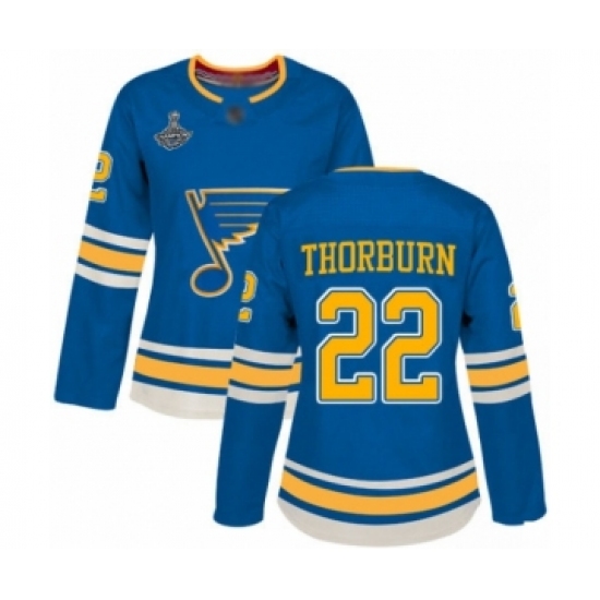 Women's St. Louis Blues #22 Chris Thorburn Authentic Navy Blue Alternate 2019 Stanley Cup Champions Hockey Jersey - Ujersey